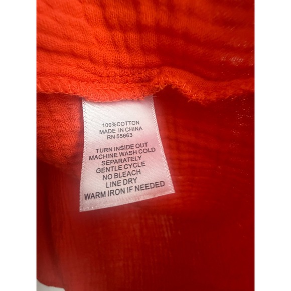 Jones & Co Top Womens 1X Orange Crinkled Cotton 3/4 Sleeves Dual Pocket Front - Picture 6 of 6